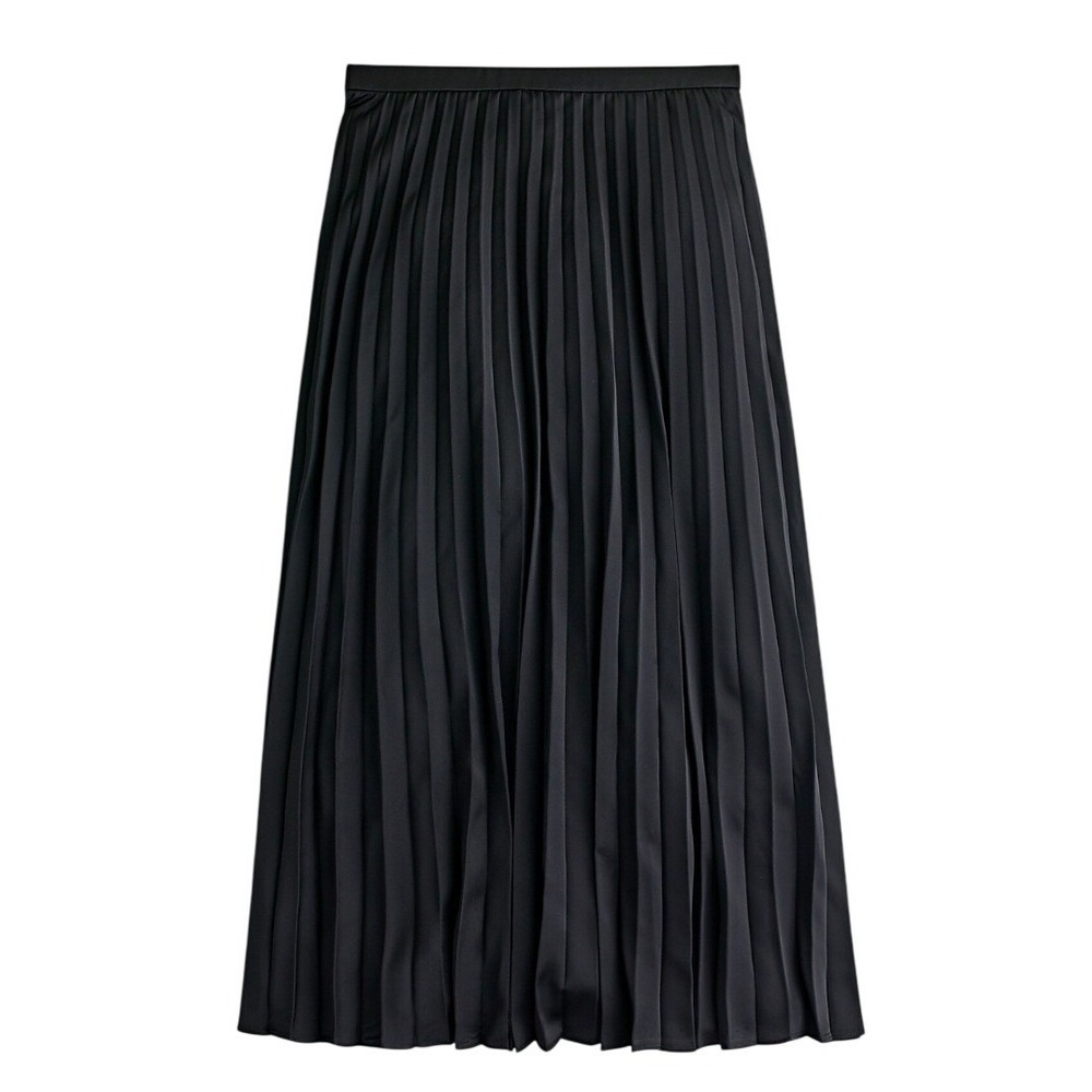 J.Crew Black Pleated Midi Skirt 00P‎ Petite Satin Finish Classic NWOT $112
